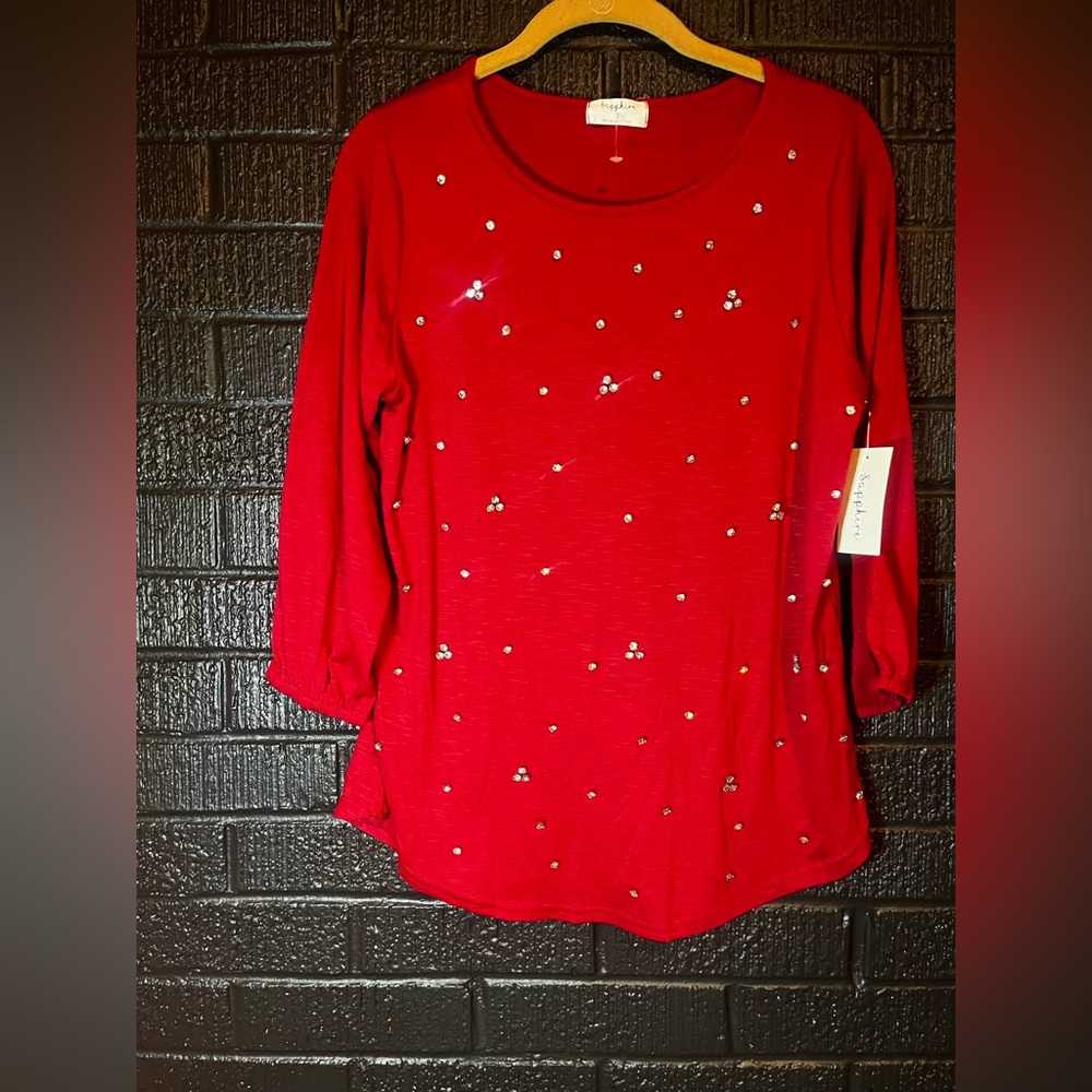 ✨Red Bedazzled Blouse
